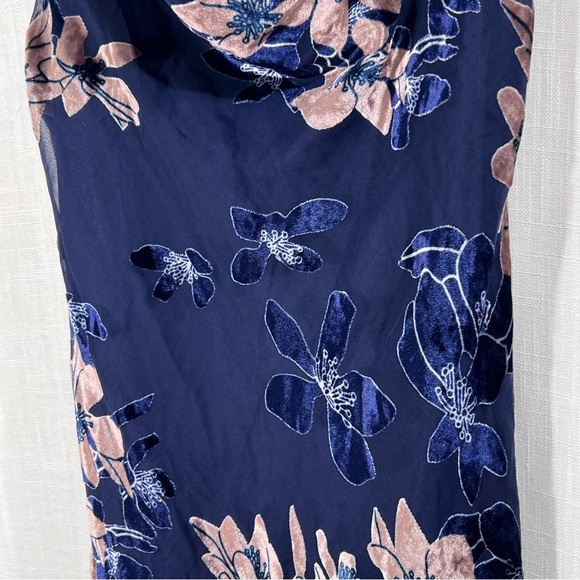Saints And Secrets Chiffon Velvet Floral Navy Mini Dress Size L - Picture 6 of 14
